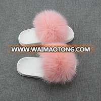 Wholesale ladies slide sandals soft fox fur slippers for women